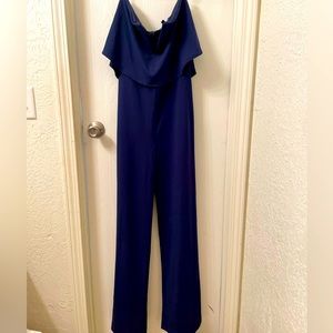 Lulus - Power of Love Navy Blue Strapless Jumpsuit - navy